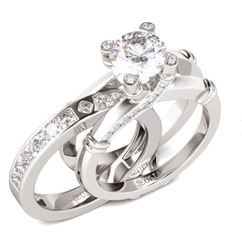 Jeulia Knot Round Cut Sterling Silver Wedding Set